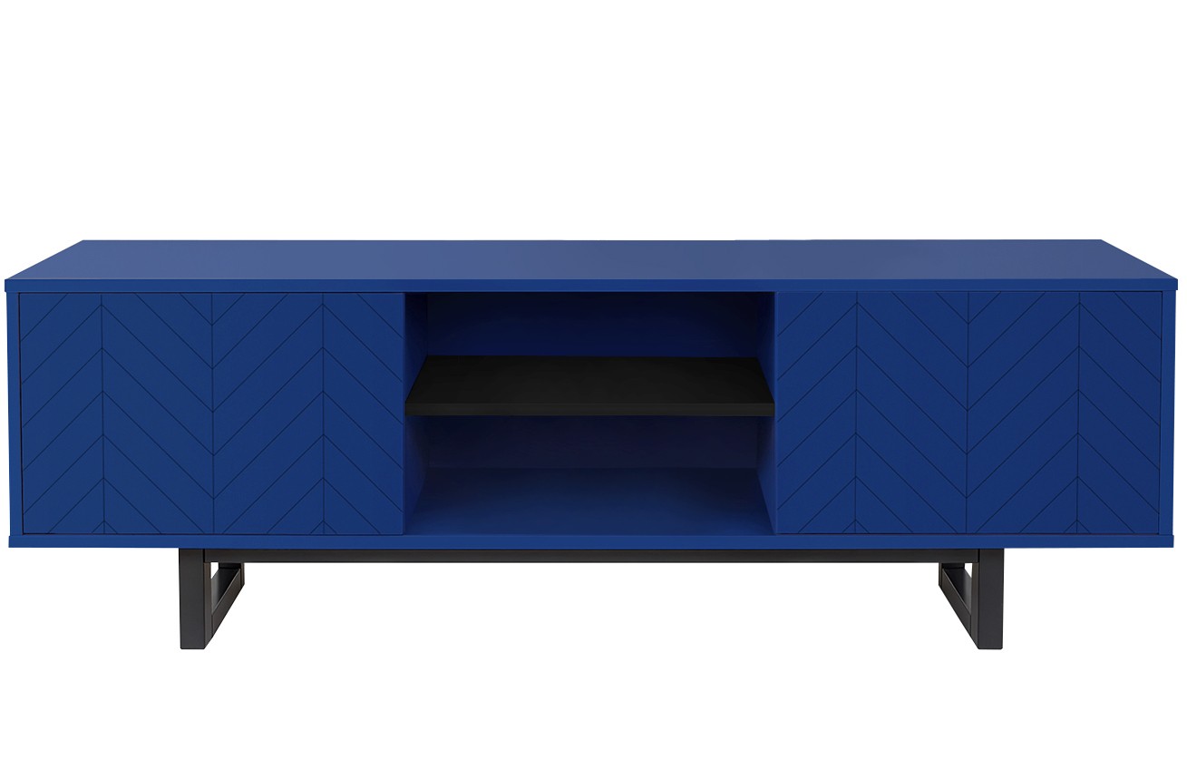 Tmavě modrý lakovaný rýhovaný TV stolek Woodman Camden 150 x 40 cm