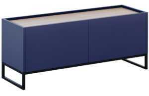 Modrý lakovaný TV stolek Windsor & Co Helene 120 x 40 cm s dubovým dekorem