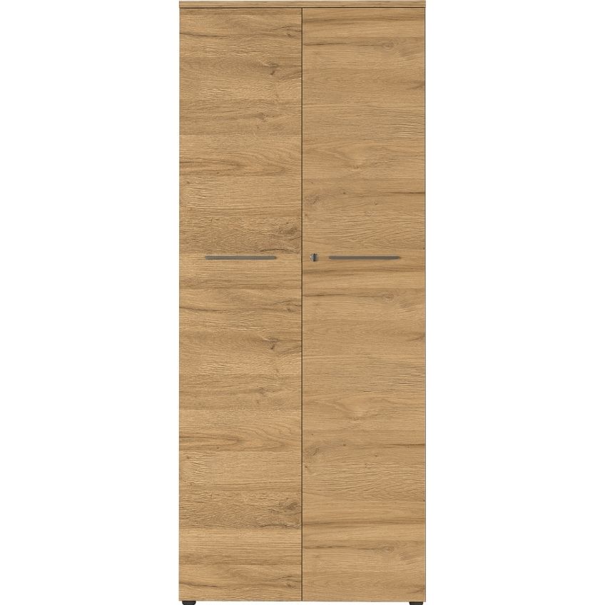 Germania Grafitově šedá kancelářská skříň Agenda II. 197 x 80 cm s dubovým dekorem