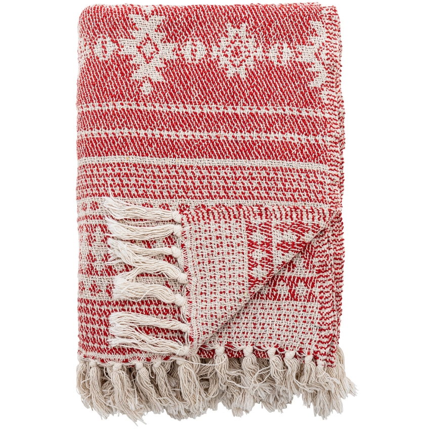 Bloomingville Červeno-béžový bavlněný pléd Oia 160 x 130 cm