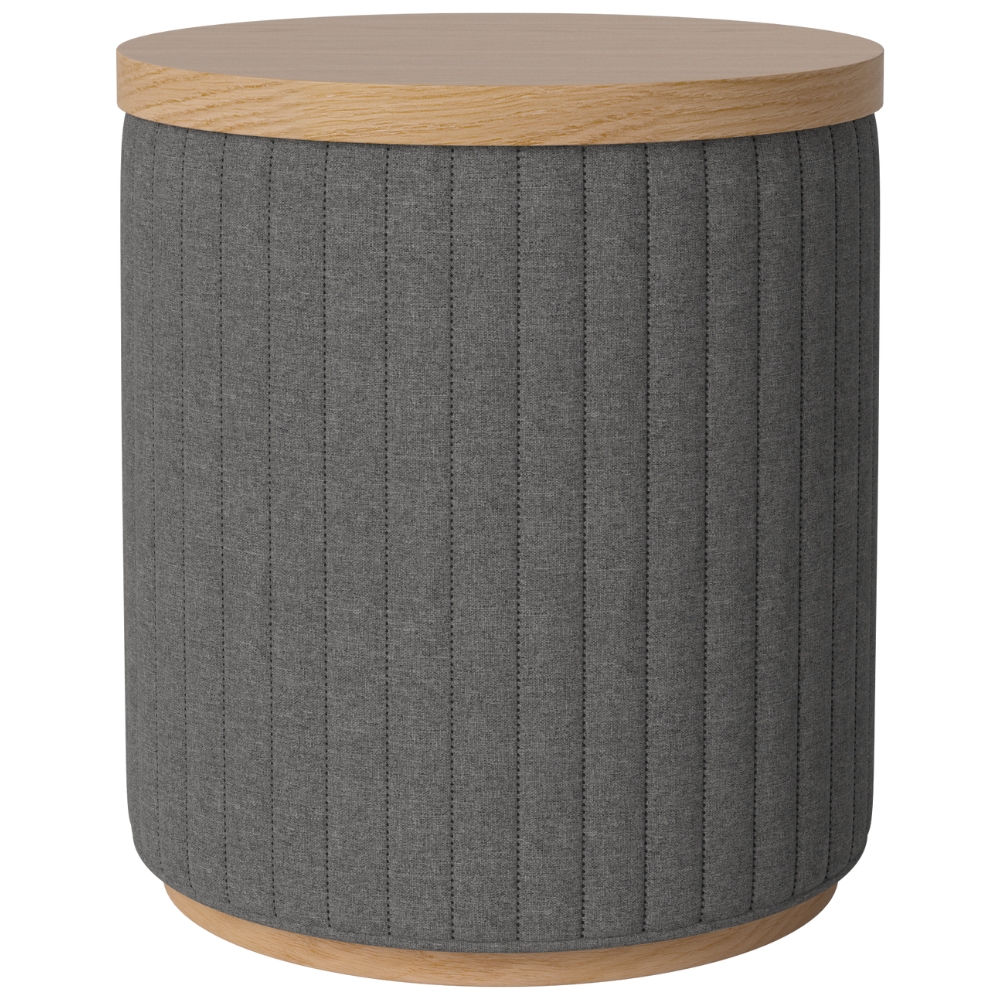 Bolia Tmavě šedý čalouněný taburet Rigato 40 cm s dubovým podnosem