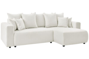 Bobochic Paris Bílá bouclé rohová rozkládací pohovka Envy 282 cm