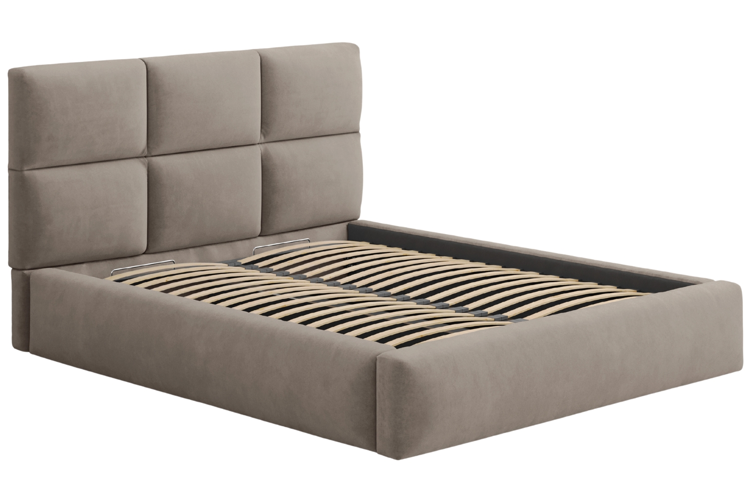 Windsor & Co Hnědá sametová dvoulůžková postel Libera 180 x 200 cm s úložným prostorem