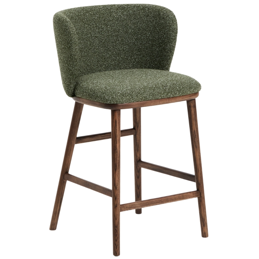 Kave Home Zelená barová židle Ciselia 65 cm s ořechovou podnoží