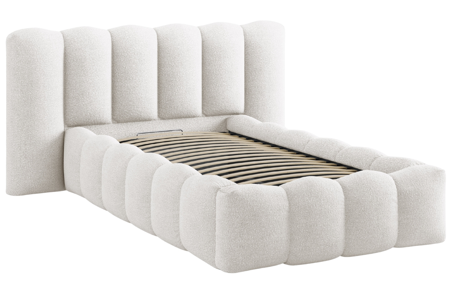 Micadoni Bílá bouclé postel Lupine 90 x 200 cm s úložným prostorem