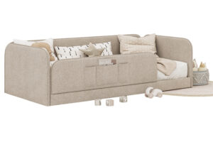 Woodsoft Béžová bouclé jednolůžková postel Rio 90 x 200 cm