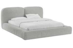 Micadoni Světle šedá bouclé dvoulůžková postel Martina 180 x 200 cm s úložným prostorem