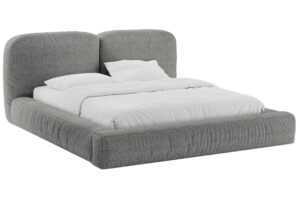 Micadoni Šedá bouclé dvoulůžková postel Martina 180 x 200 cm s úložným prostorem