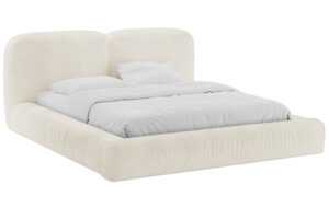 Micadoni Krémově bílá bouclé dvoulůžková postel Martina 180 x 200 cm s úložným prostorem