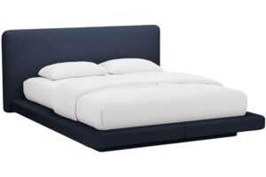 Micadoni Tmavě modrá bouclé dvoulůžková postel Linea 160 x 200 cm