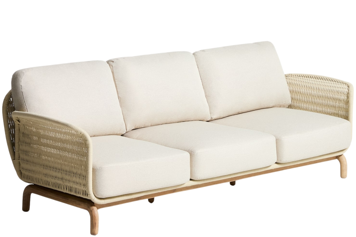 Kave Home Dřevěná zahardní pohovka Alipa 235 cm s béžovým výpletem