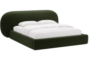 Micadoni Tmavě zelená sametová dvoulůžková postel Ovalo 160 x 200 cm s úložným prostorem