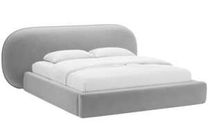 Micadoni Světle šedá sametová dvoulůžková postel Ovalo 180 x 200 cm s úložným prostorem
