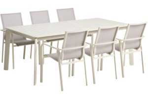 Kave Home Krémový zahradní set stolu Brela a šesti židlí Canea