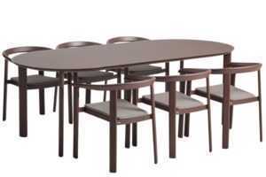 Kave Home Hnědý zahradní set oválného stolu a šesti židlí Erice