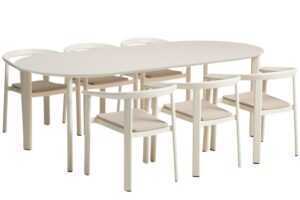 Kave Home Krémový zahradní set oválného stolu a šesti židlí Erice