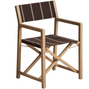Kave Home Dřevěná zahradní skládací židle Vilara s hnědo-béžovým sedákem