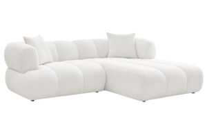 Bobochic Paris Bílá bouclé rohová pohovka Pamira 253 cm