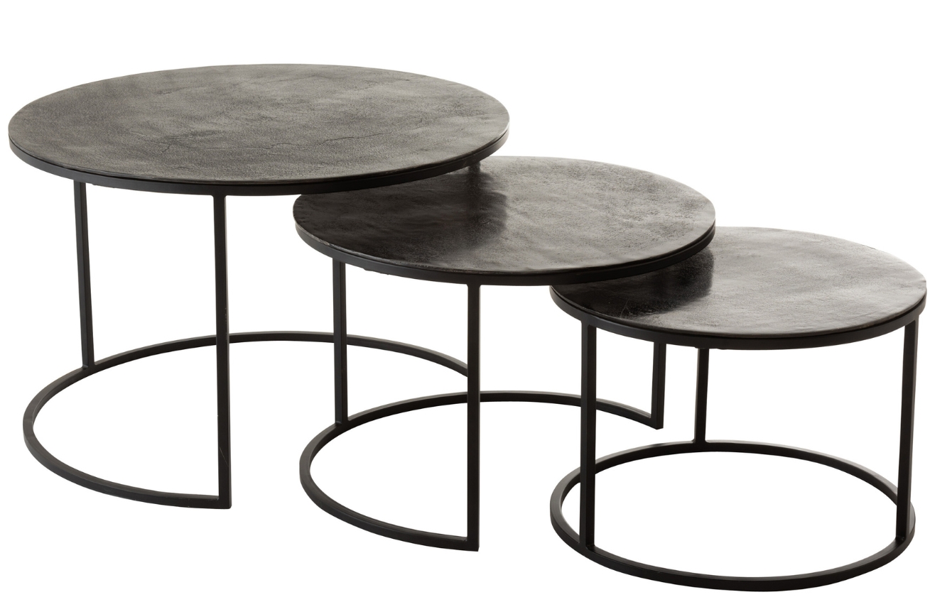 Set tří černých kovových konferenčních stolků J-line Hugle 76/59/50 cm