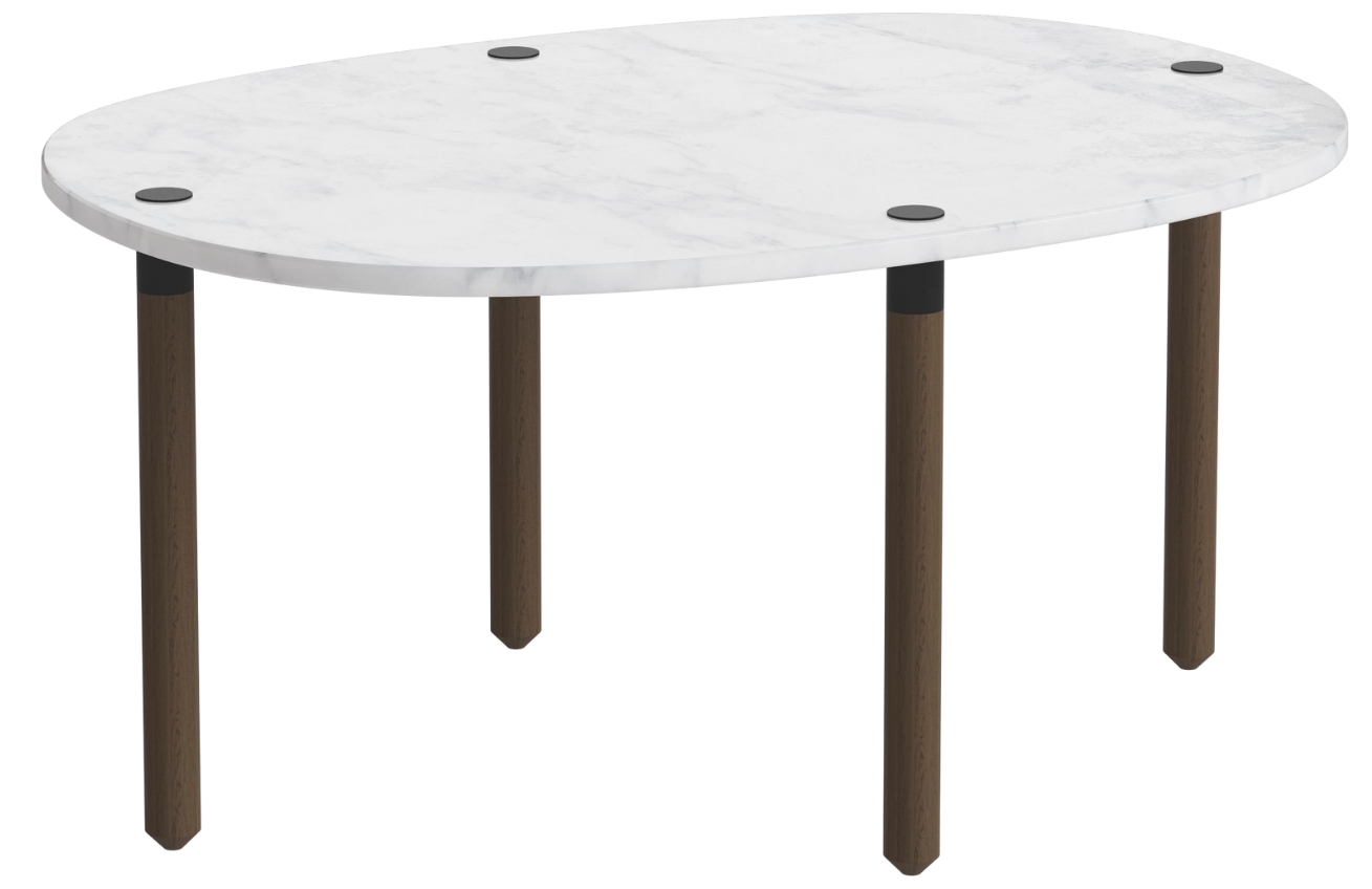 Bolia Šedobílý mramorový nízký konferenční stolek Tuk 72 x 52 cm s tmavou dubovou podnoží
