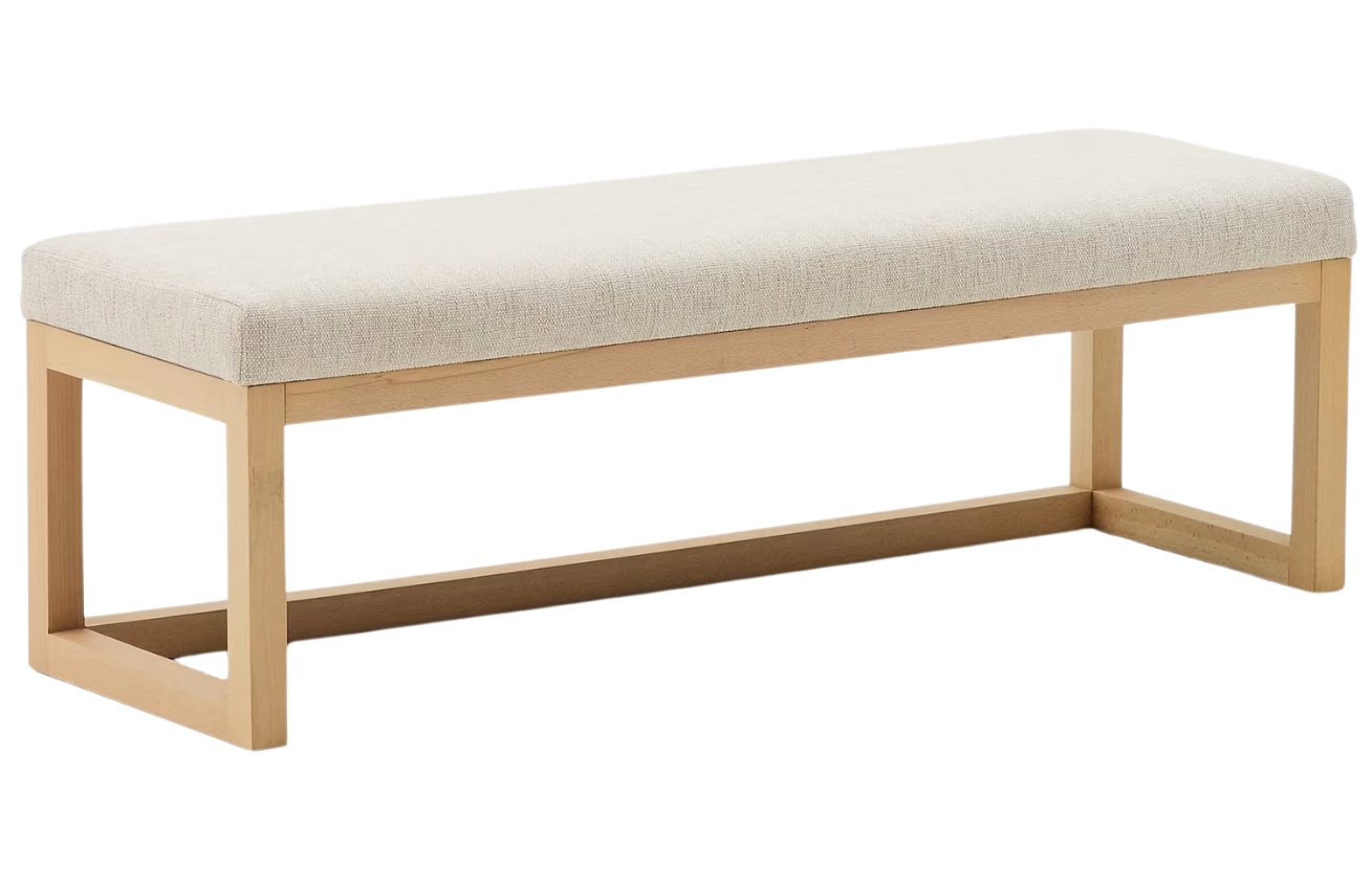 Kave Home Dřevěná lavice Loya 128 cm s béžovým sedákem