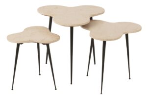 J-line Set tří bílých mramorových odkládacích stolků Shamrock 61/55 cm