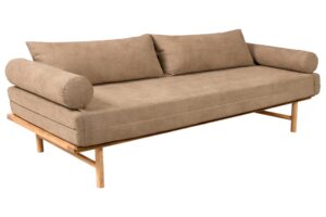 Woodman Béžová rozkládací pohovka Le MAR 201 cm s dřevěnou podnoží