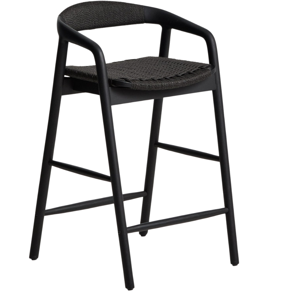 Kave Home Černá barová židle Derile 65 cm s výpletem