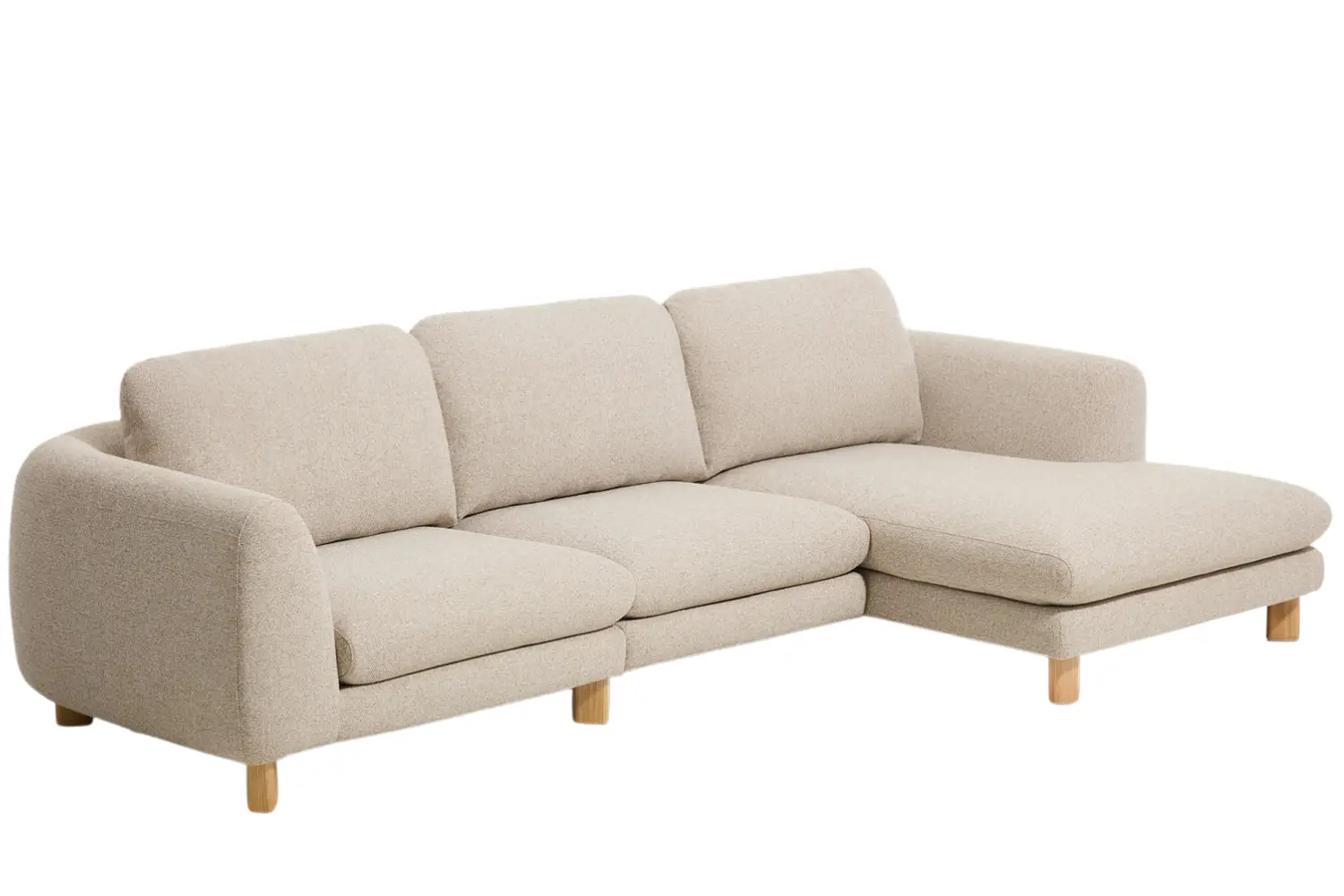 Kave Home Béžová čalouněná rohová pohovka Vera 322 cm s dubovou podnoží