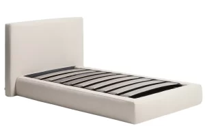 Kave Home Béžová čalouněná jednolůžková postel Blok 90 x 200 cm s úložným prostorem