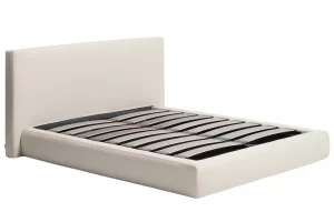 Kave Home Béžová čalouněná dvoulůžková postel Blok 160 x 200 cm s úložným prostorem