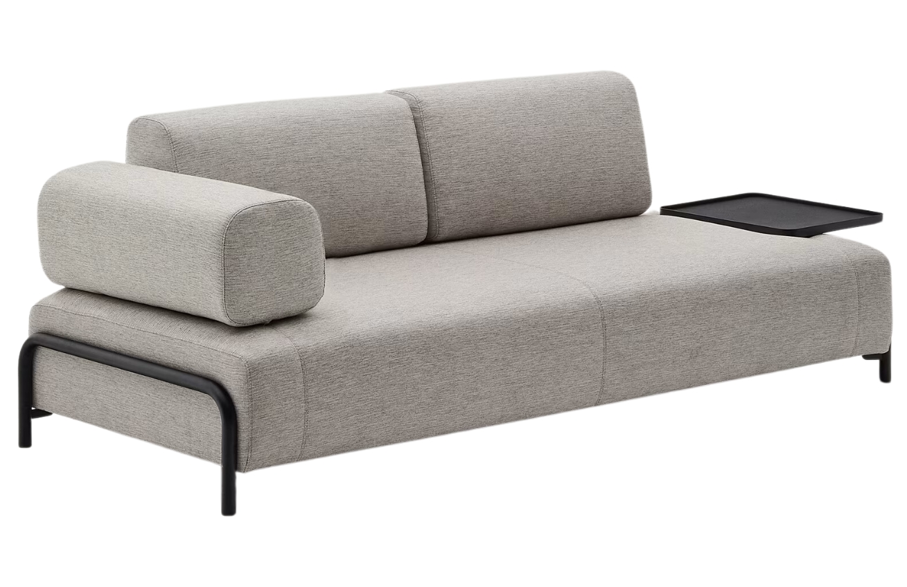 Kave Home Béžovošedá pohovka Compo 252 cm s velkým stolkem - vystavený kus